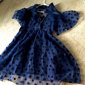 1950 style polka dot dress, blue and black